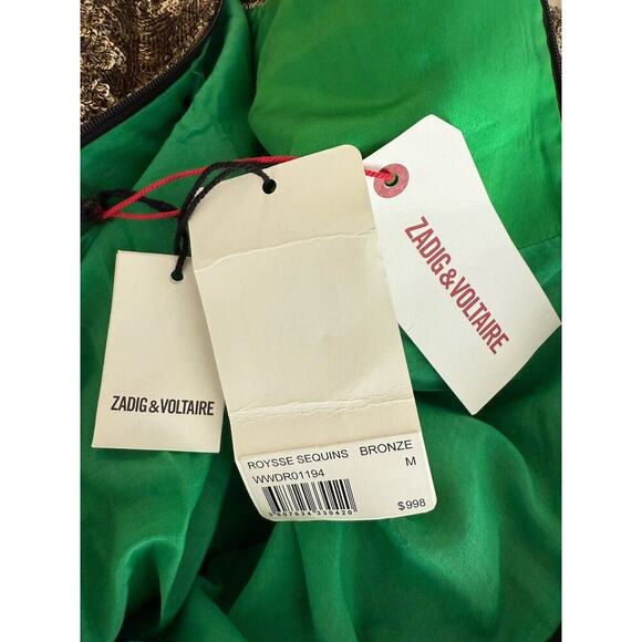 NWT Zadig & Voltaire Roysee Sequins Mini Dress Gold Bronze Long Sleeve Medium - Picture 9 of 16
